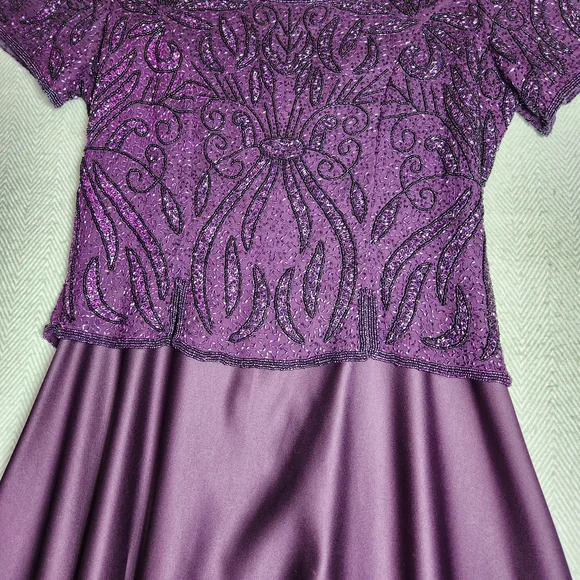 Vintage Stenay Plum Purple Glass Beaded 100% Silk Maxi Dress Womens Size 14 - Picture 13 of 15